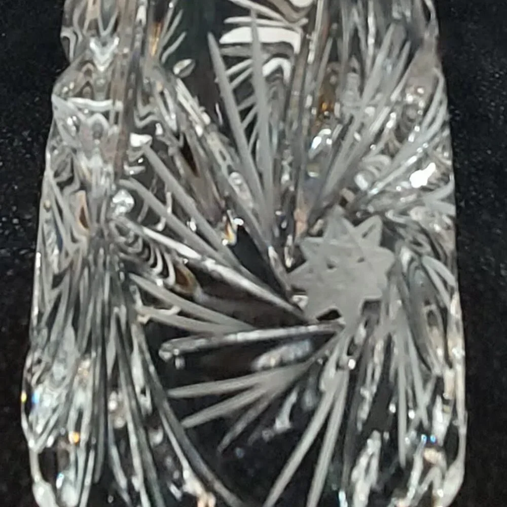 Vintage Czech Lead Crystal High Clarity Etched Starburst Pedestal Vace 9